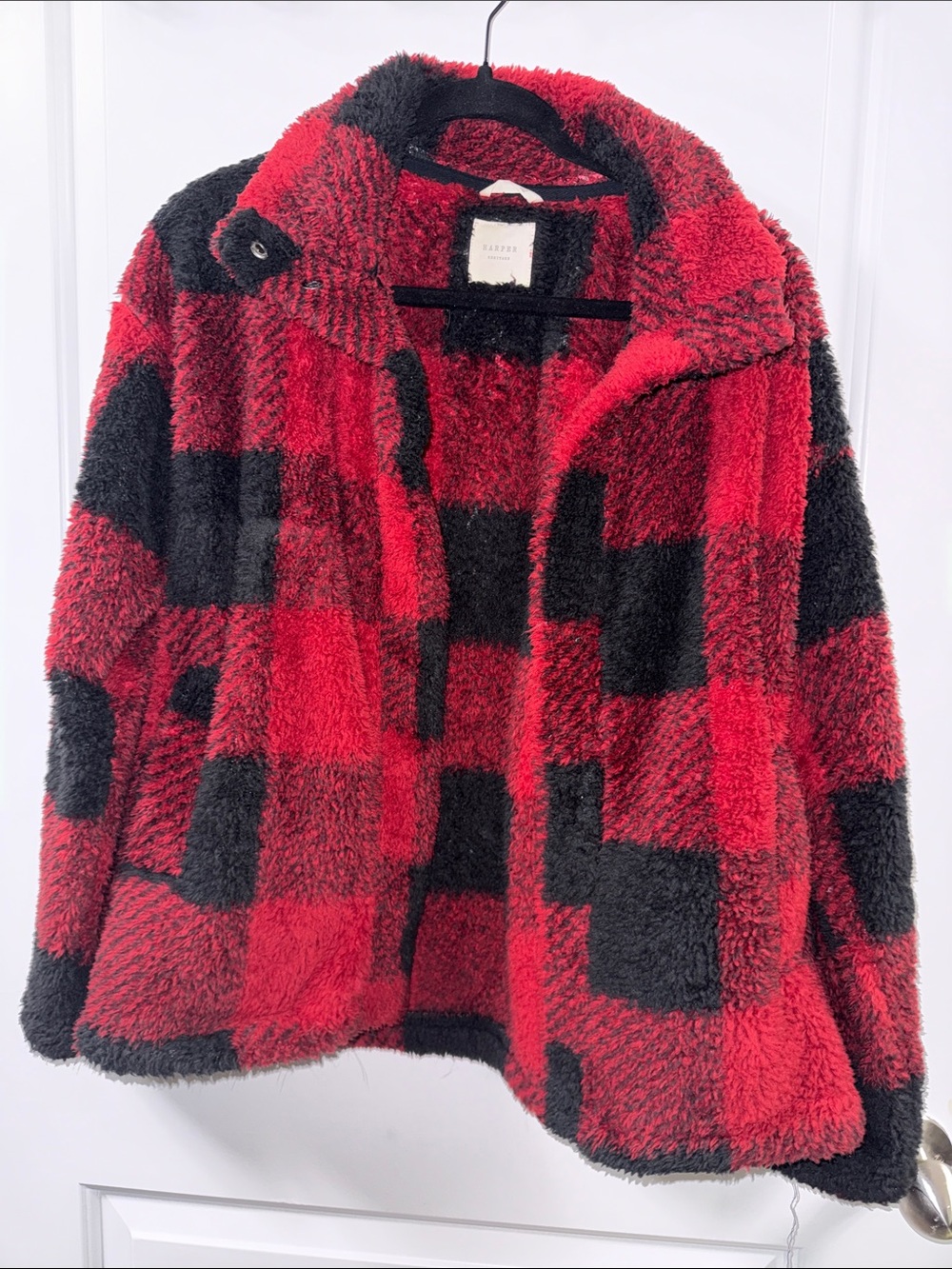 Cozy Red & Black Plaid Sherpa Jacket - Women